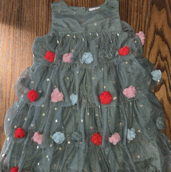 New with tags Mini Boden Christmas Tree Tulle Dress with Pom Poms - Size  6-7 - www.greenwatershopping.com
